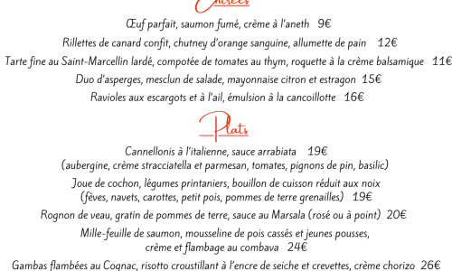 Menu Printemps 2026