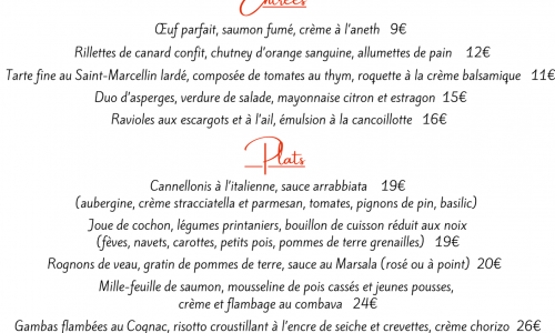 Menu Printemps 2026 Menu Printemps 2026